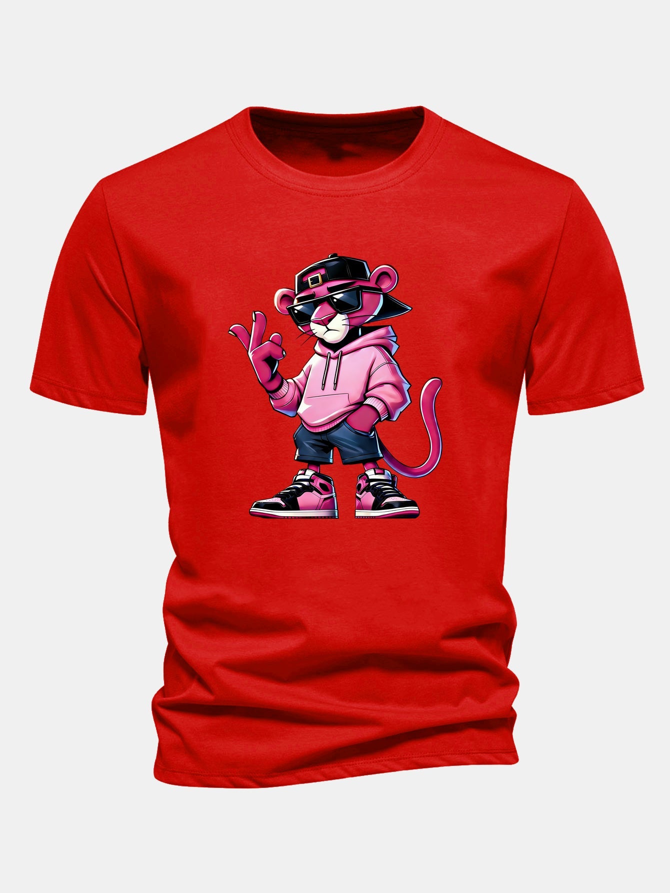 Regular Fit Cool Pink Panther Print Cotton T-Shirt