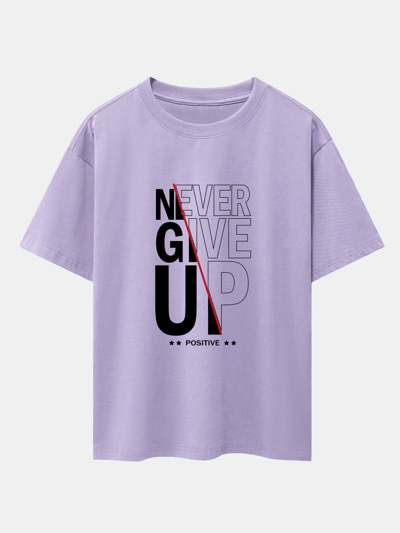 Never Give Up Print Drop Shoulder Oversize T-Shirt