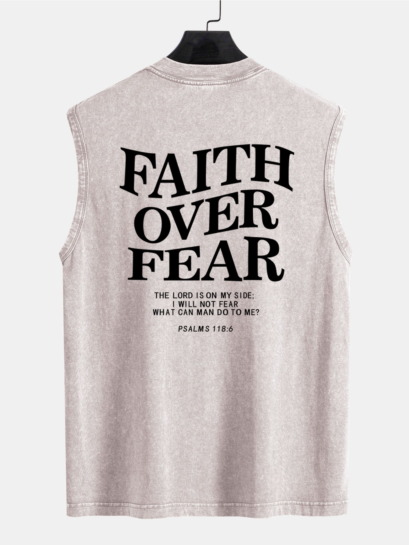 Faith Over Fear Back Print Washed Distressed Tank Top
