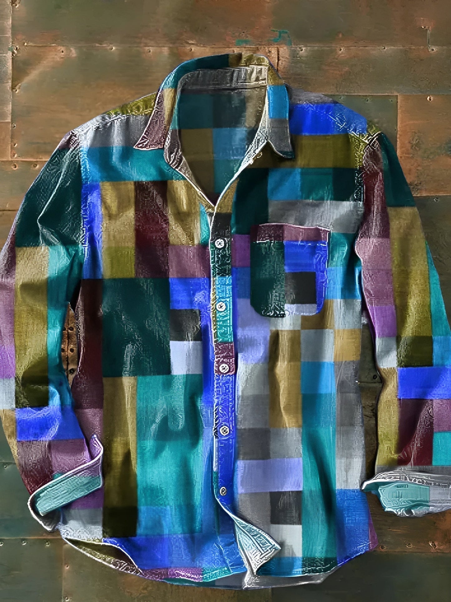 Relaxed Fit Long Sleeve Patchwork Shirt