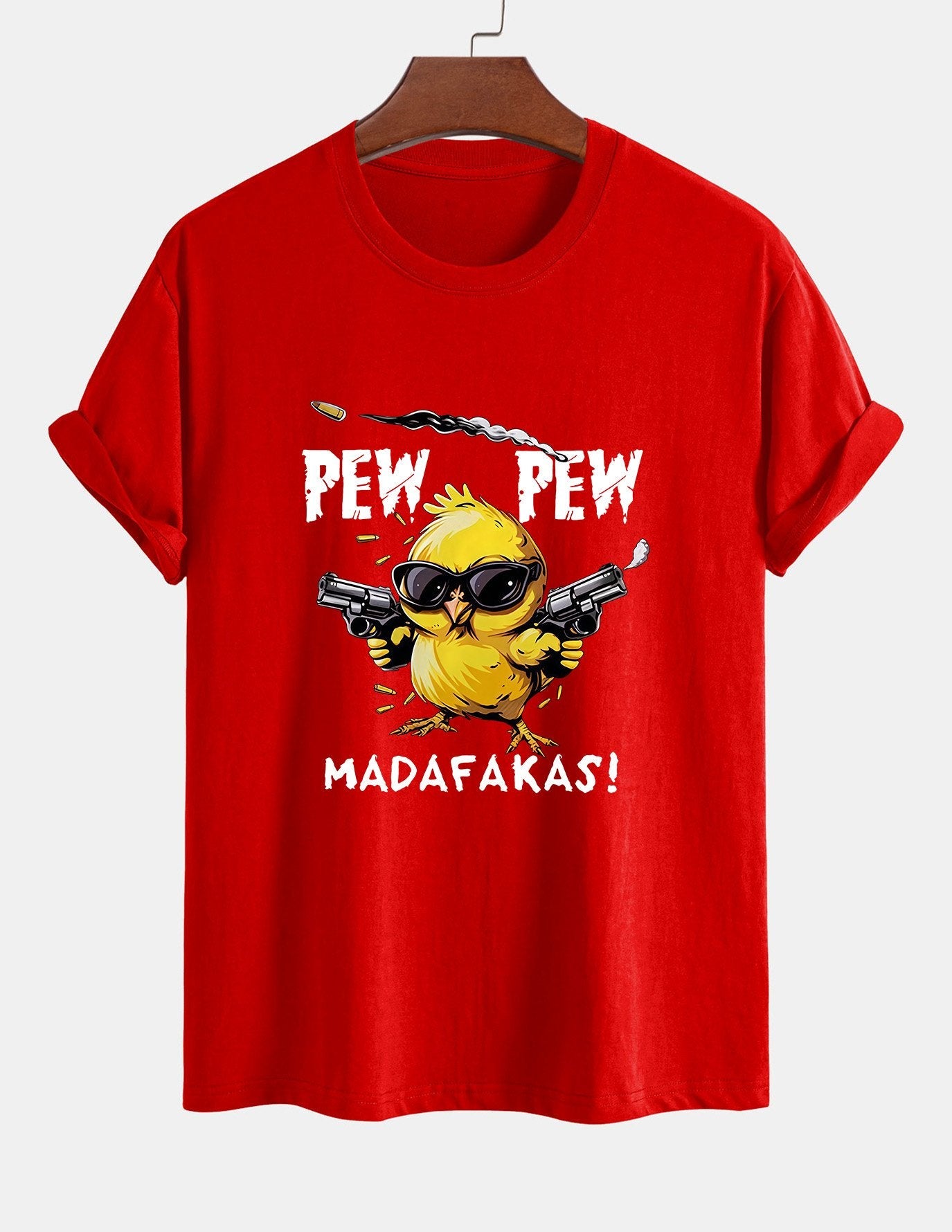 Regular Fit PEW PEW MADAFAKAS Chicken Print Cotton T-Shirt