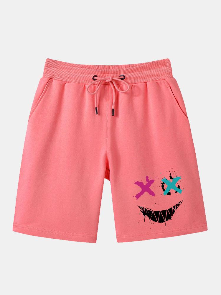 Graffiti Smiley Face Print Man Mid Length Shorts