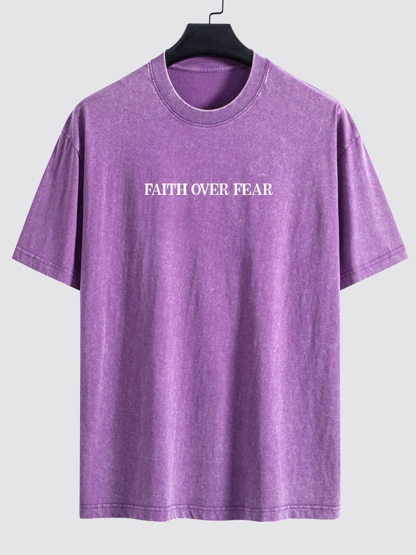 Faith Over Fear Print Washed Distressed Drop Shoulder T-Shirt