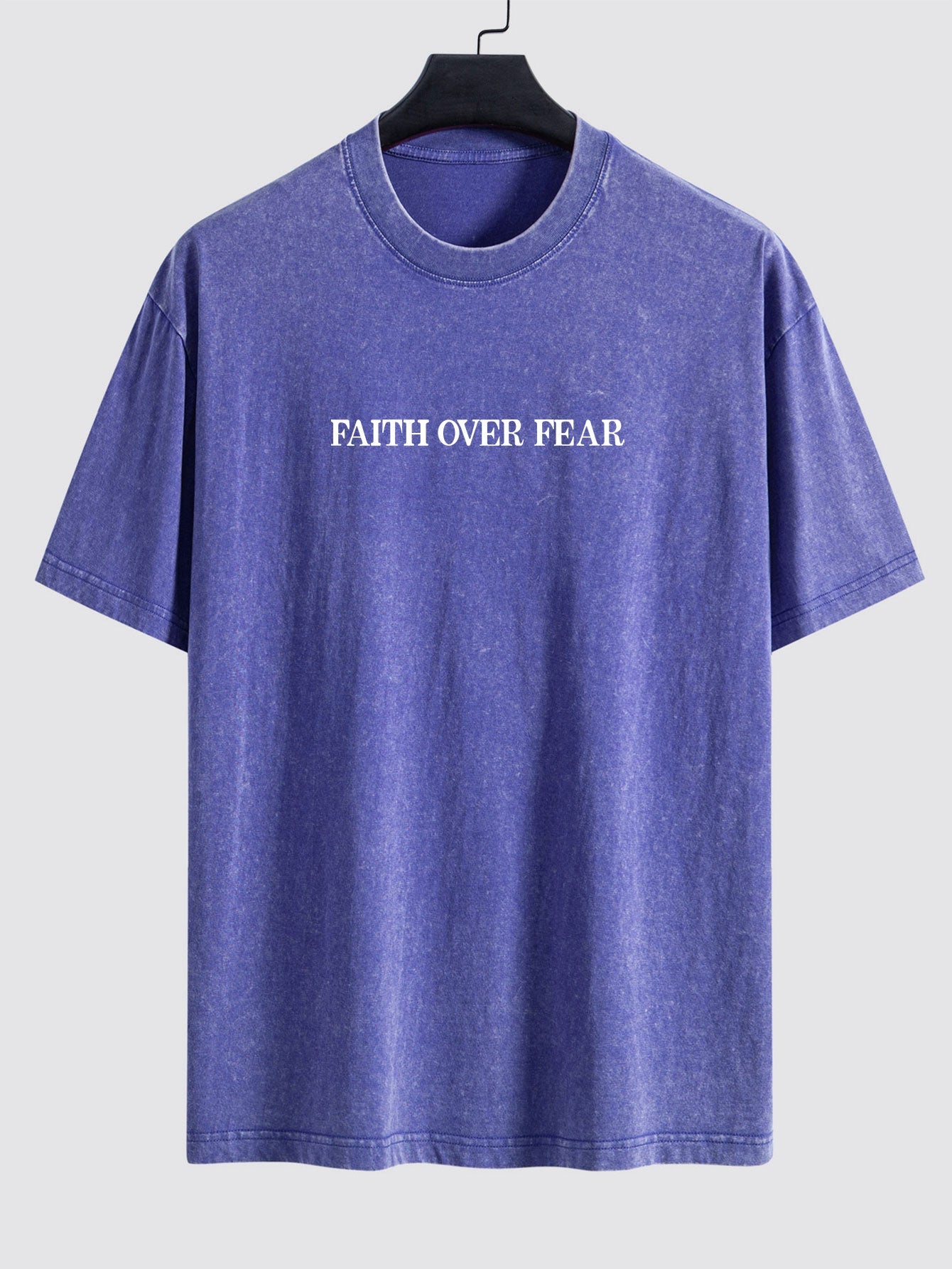 Faith Over Fear Print Washed Distressed Drop Shoulder T-Shirt