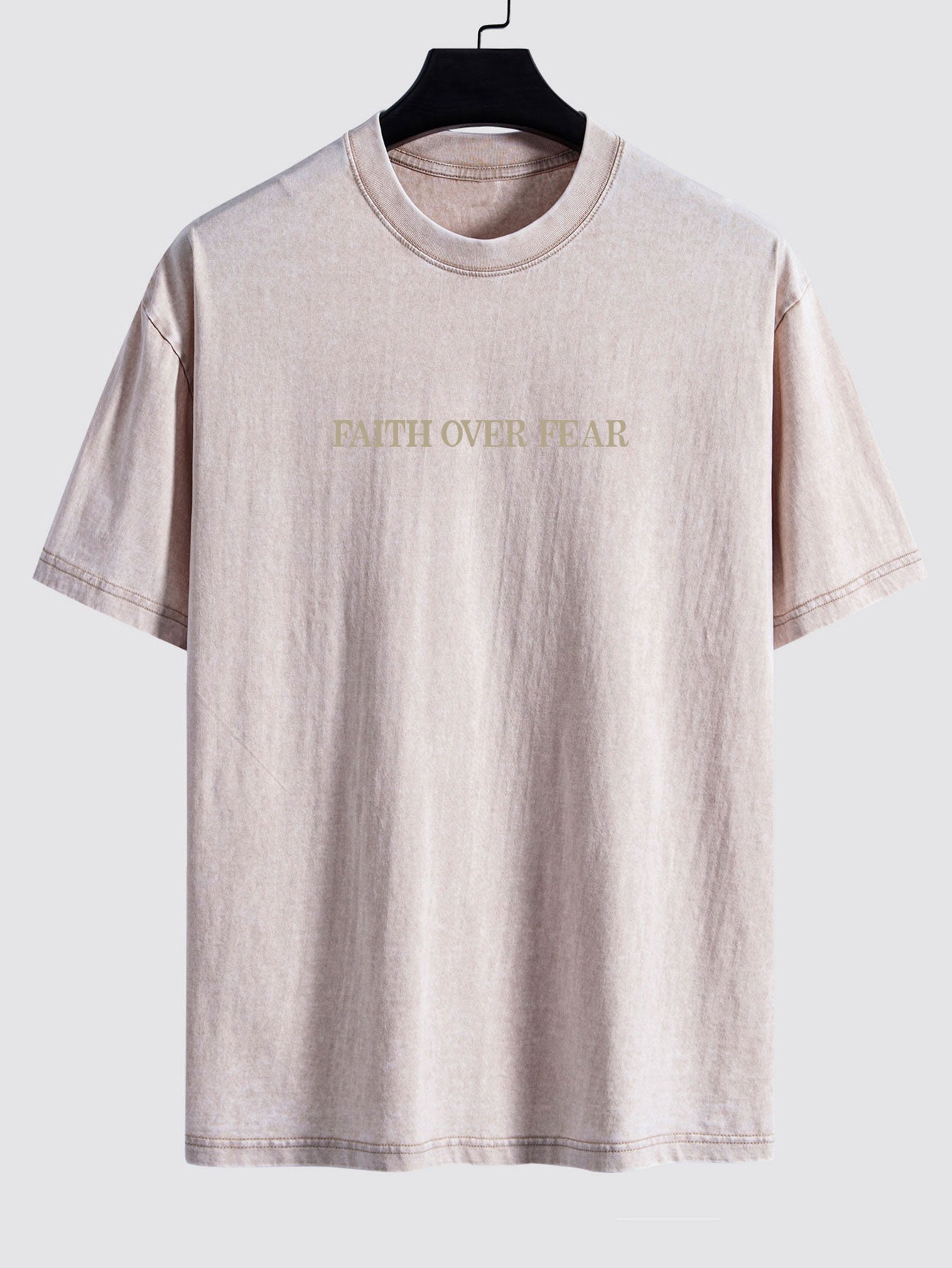 Faith Over Fear Print Washed Distressed Drop Shoulder T-Shirt