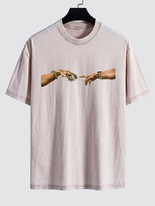 Dollar Hand Print Washed Drop Shoulder Oversize T-Shirt