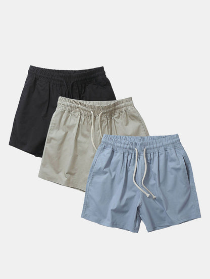 3 Pieces Cotton 3" Drawstring Shorts