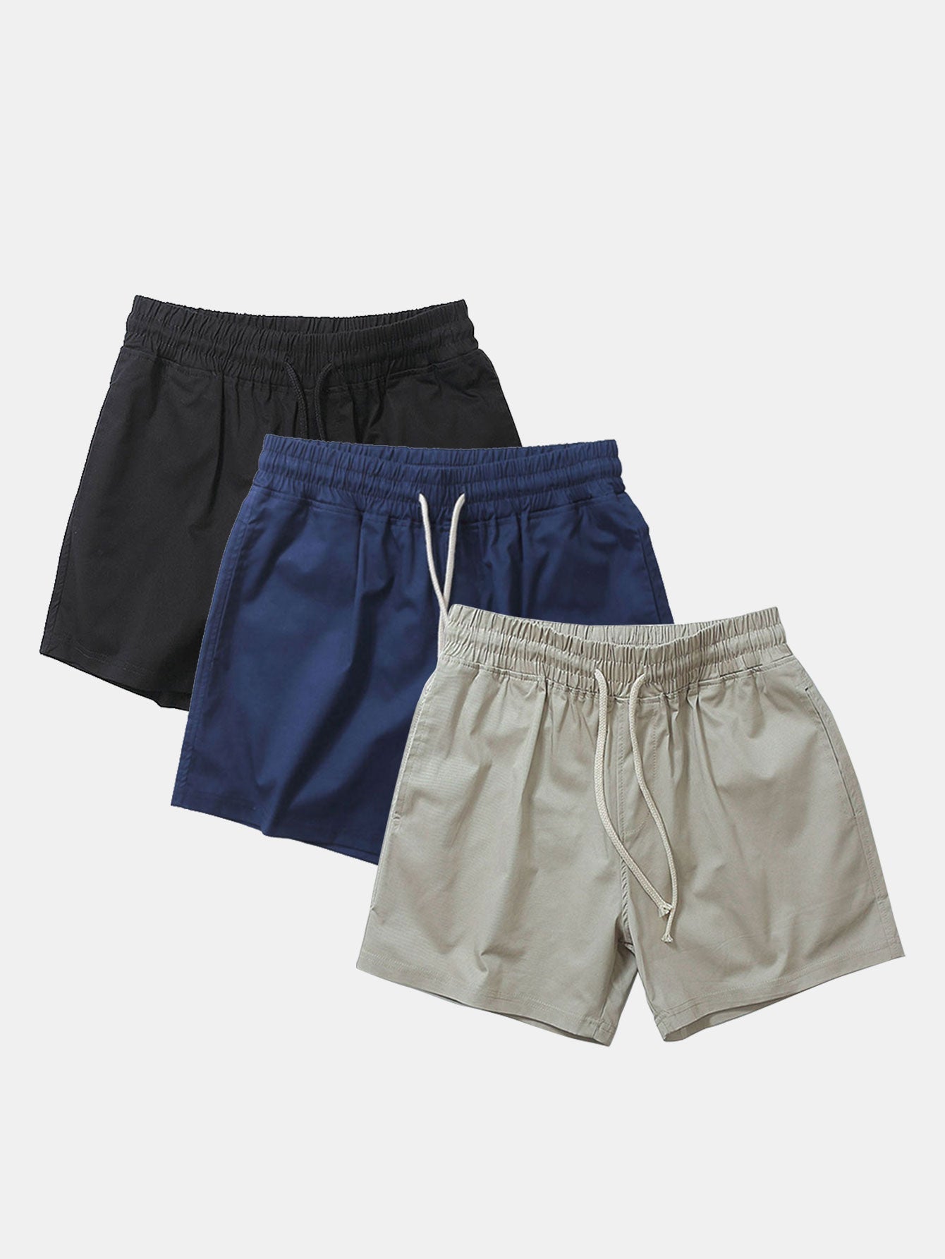 3 Pieces Cotton 3" Drawstring Shorts