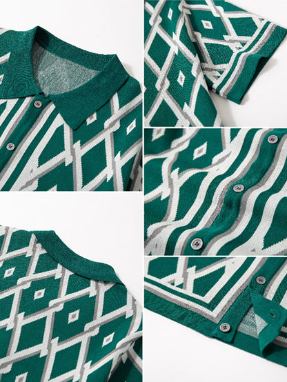 Retro Rhombus Geometric Knit Shirt