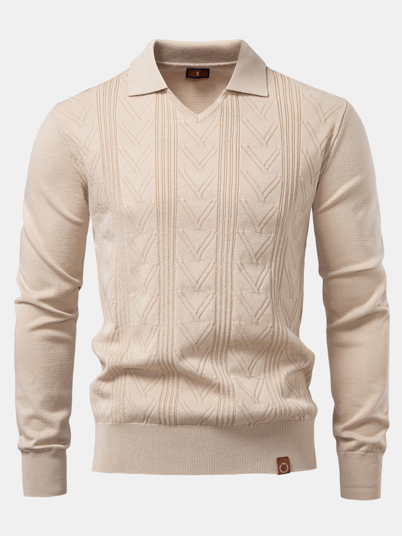 Long Sleeve V-Neck Knit Polo Shirt