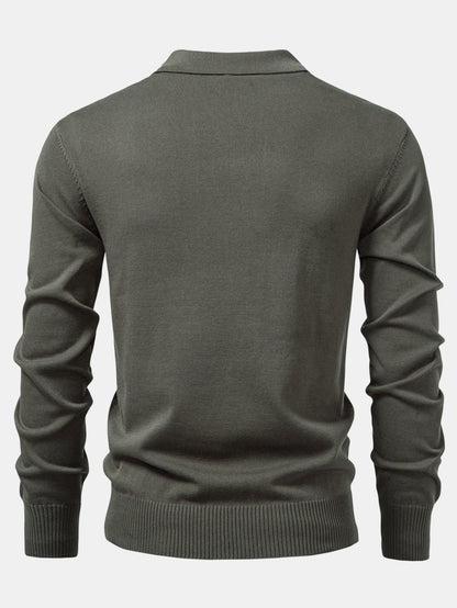 قميص بولو مزود بسحاب من الجاكار الهندسي ذو الأكمام الطويلة