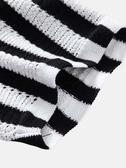 Drop Shoulder Stripe Crochet Shirt