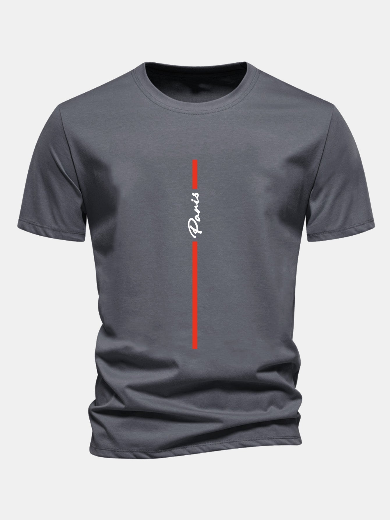 Regular Fit Stripe Paris Print Cotton T-Shirt