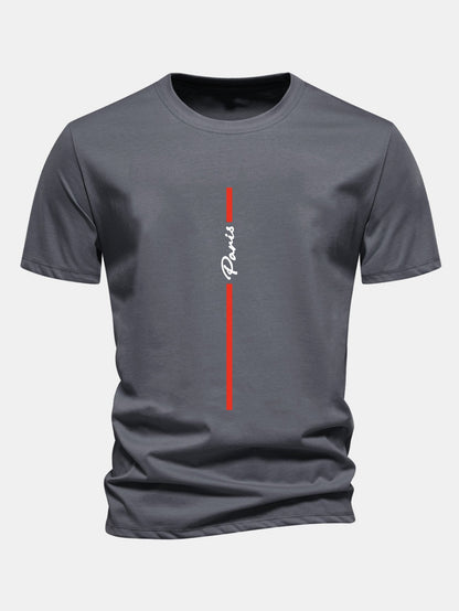 Regular Fit Stripe Paris Print Cotton T-Shirt