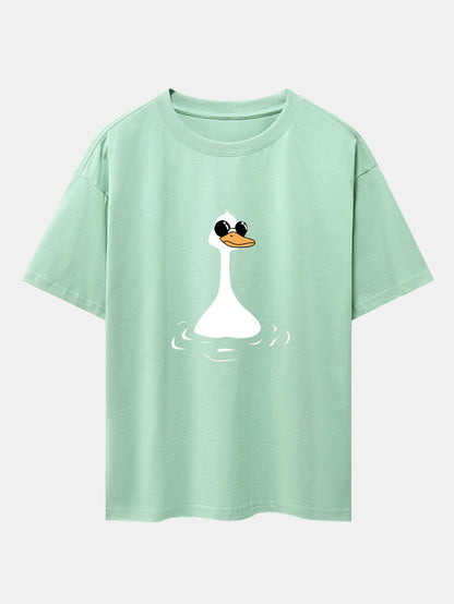 Sunglasses Goose Print Drop Shoulder Oversize T-Shirt