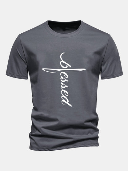 Regular Fit Blessed Print Cotton T-Shirt