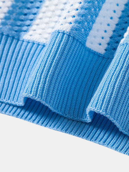 Stripe Johnny Collar Open Knit Polo