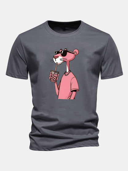Regular Fit Pink Panther Print Cotton T-Shirt