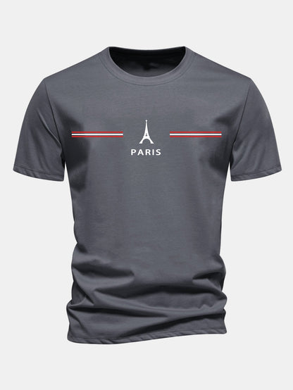 Regular Fit Paris Stripes Print Cotton T-Shirt