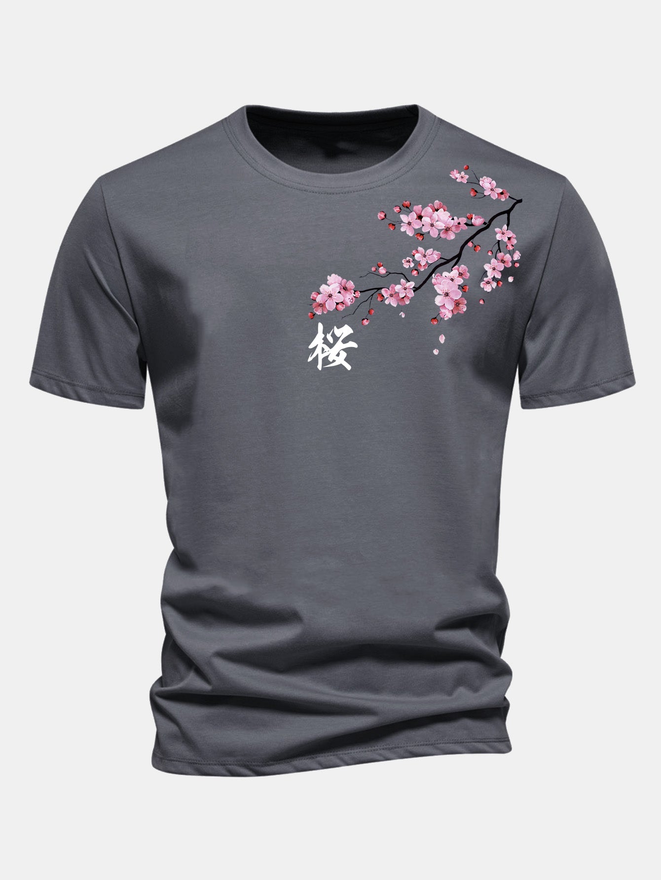 Regular Fit Cherry Blossoms Print Cotton T-Shirt