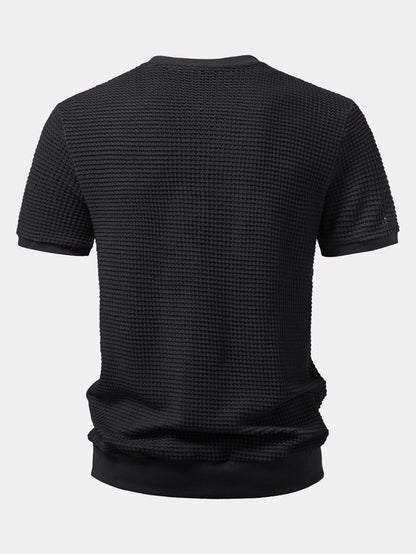 Short Sleeve Waffle Ribbed Hem T-Shirt