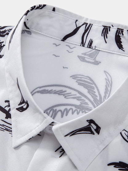 Palm Tree Island Print Button Up Shirt