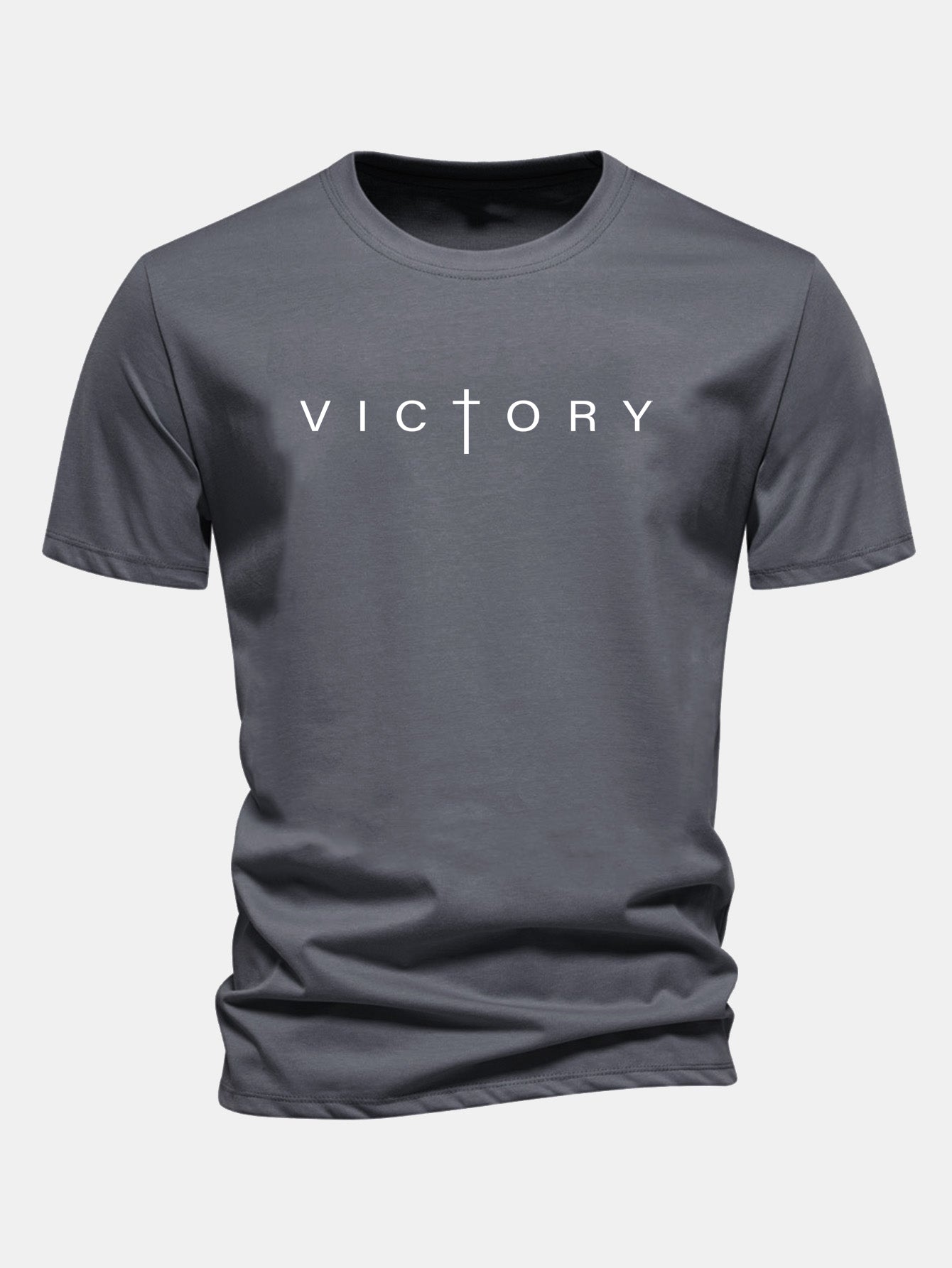 Regular Fit Victory Slogan Print Cotton T-Shirt