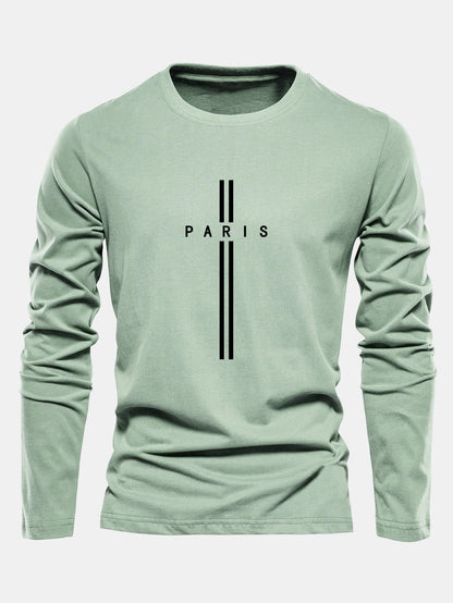 Long Sleeve Paris Stripe Print Cotton T-Shirt