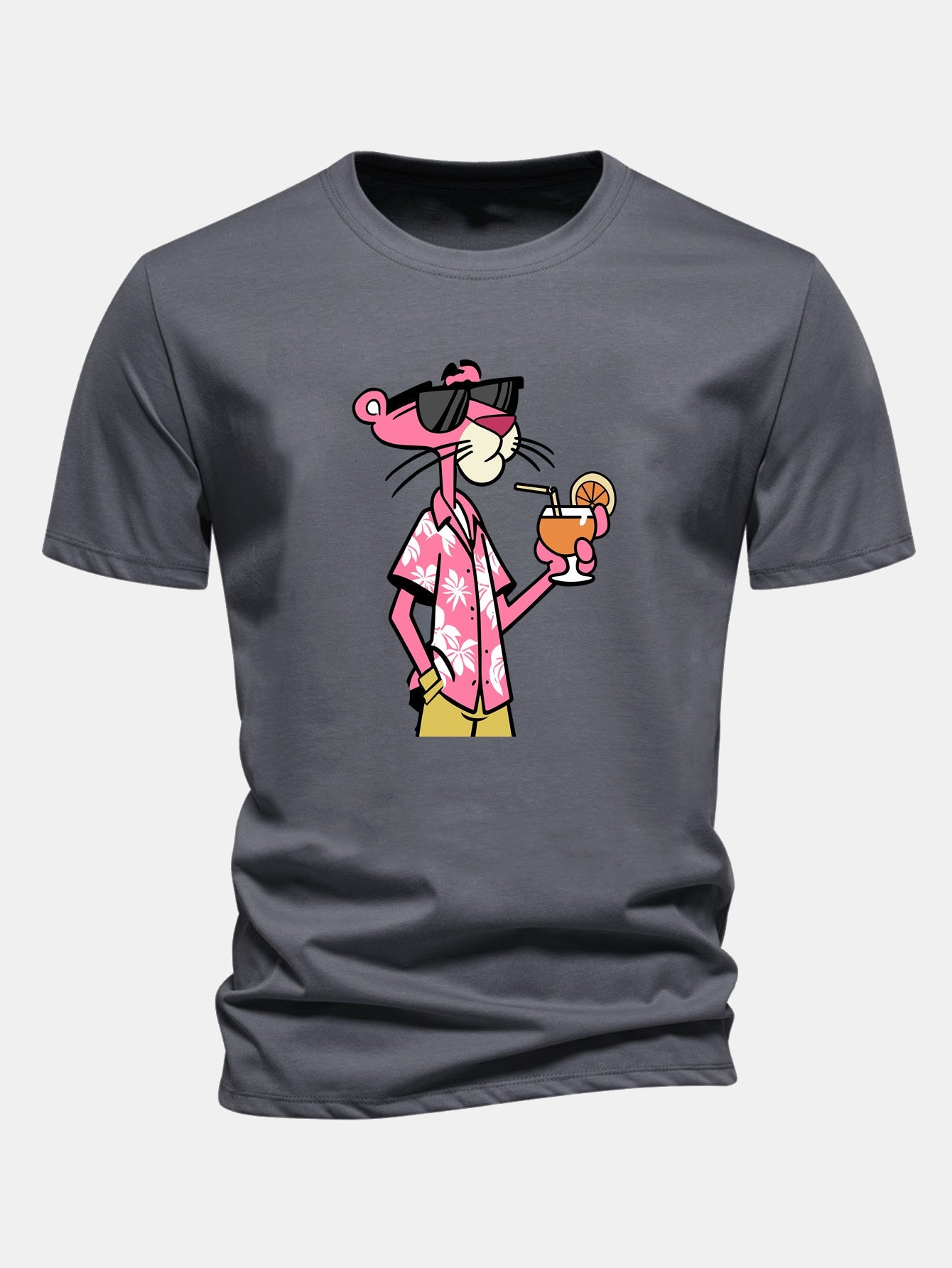 Regular Fit Vacation Pink Panther Print Cotton T-Shirt