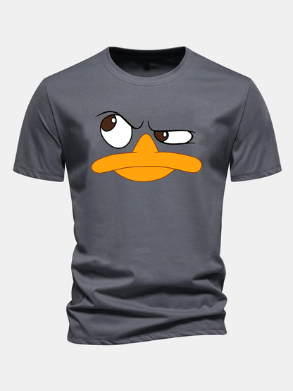 Regular Fit Emoji Duck Print Cotton T-Shirt