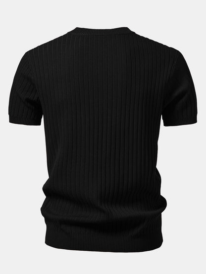 Ribbed Crew Neck Knit T-Shirt