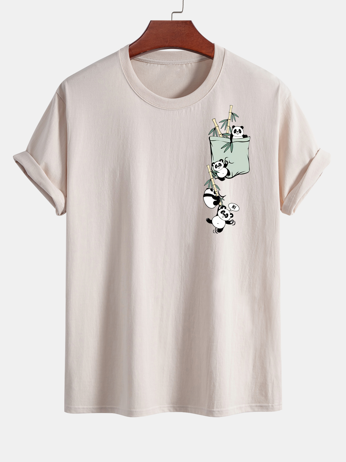 Regular Fit Pocket Panda Print Cotton T-Shirt