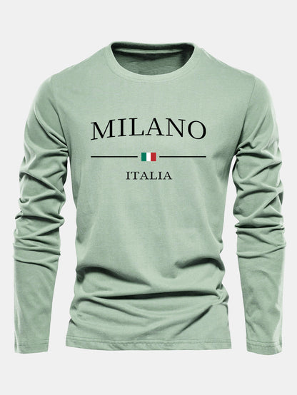 Long Sleeve Milano Print Cotton T-Shirt