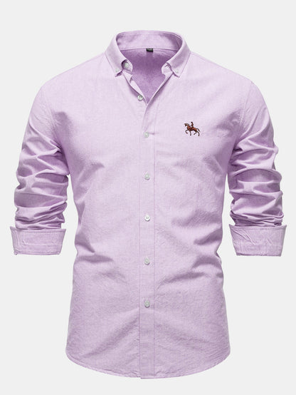 Cowboy Embroidery Cotton Oxford Button Up Shirt