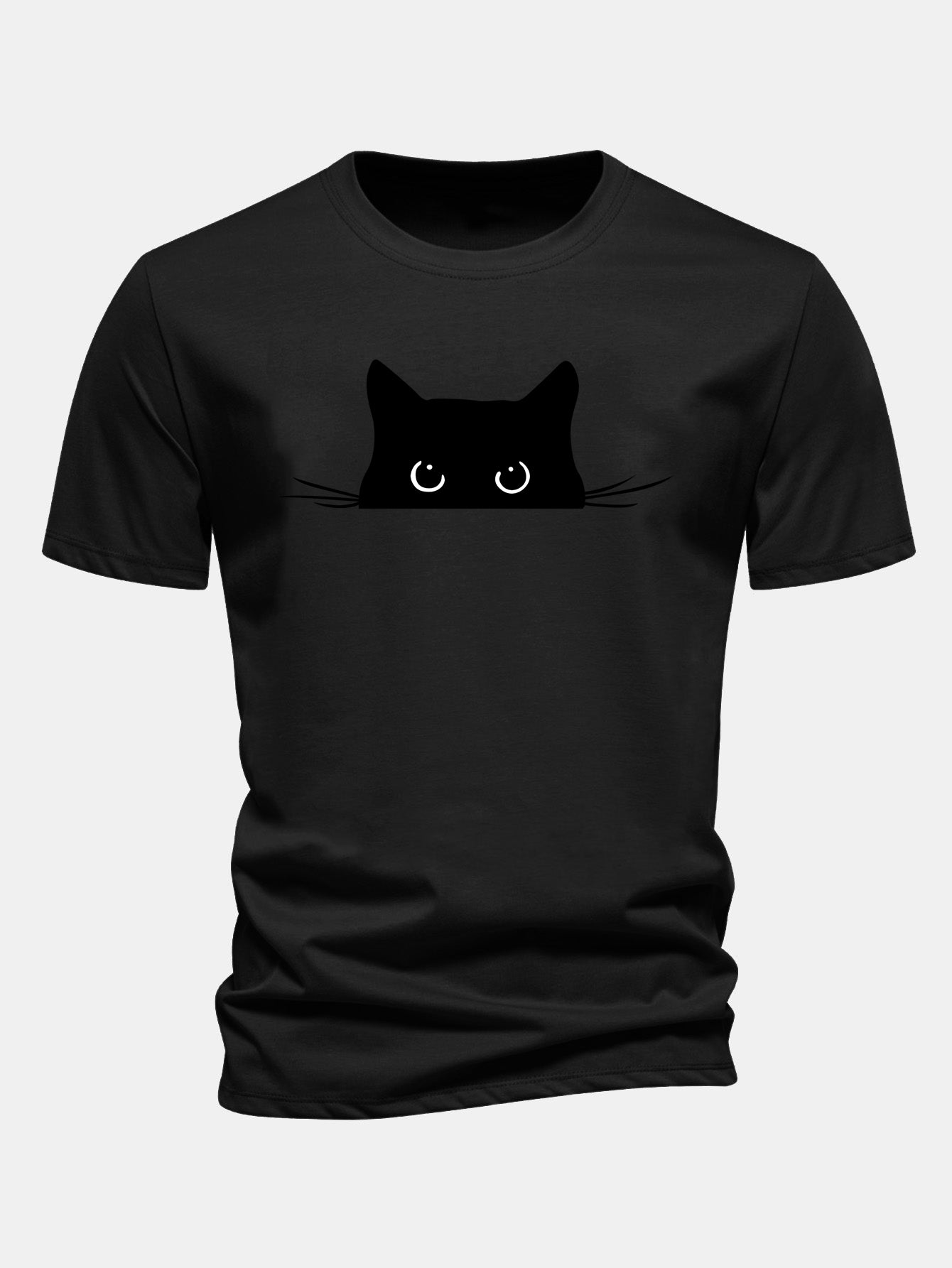 Regular Fit Black Cat Print Cotton T-Shirt