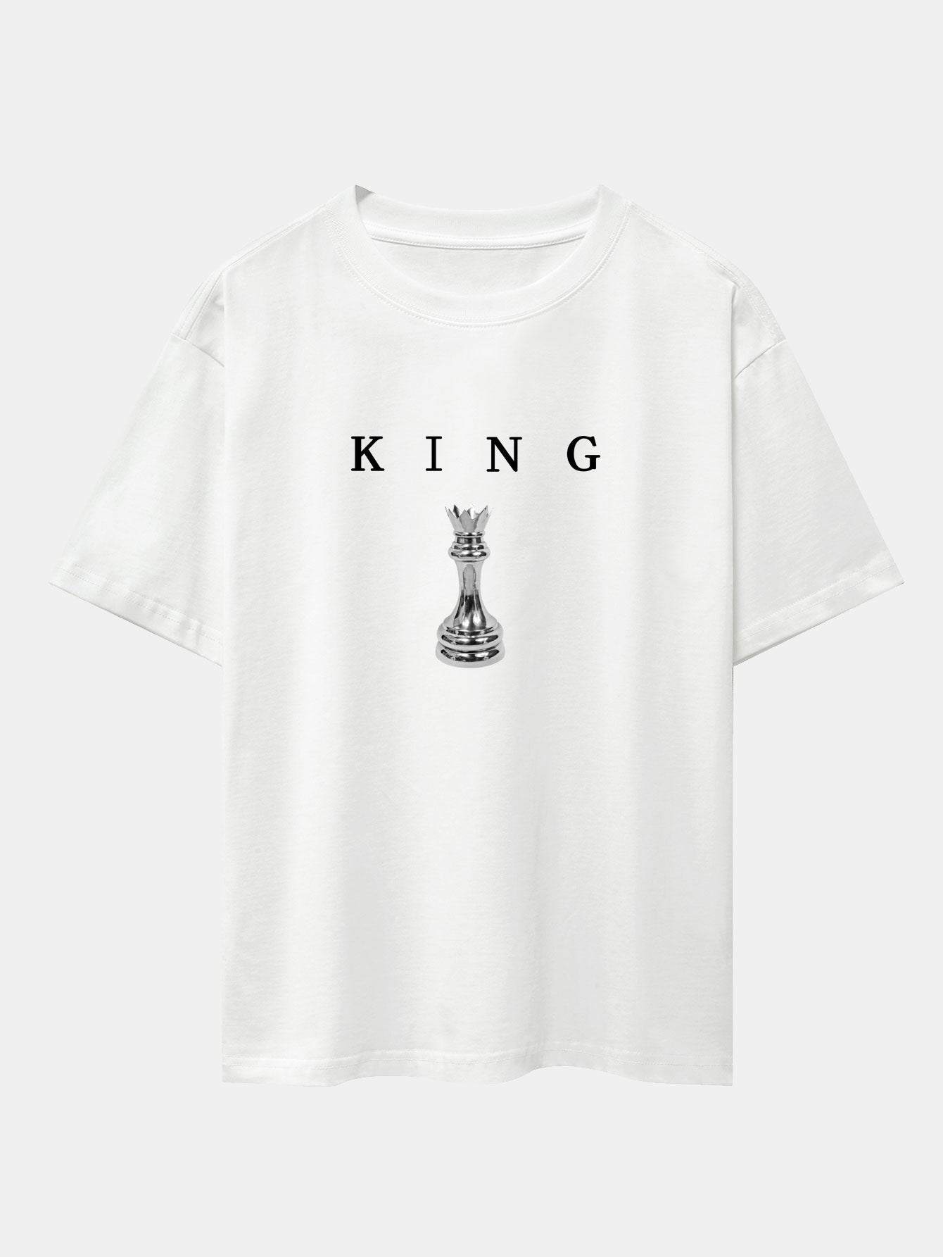 King Chess Print Drop Shoulder Oversize T-Shirt