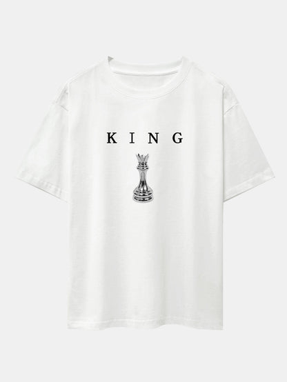 King Chess Print Drop Shoulder Oversize T-Shirt