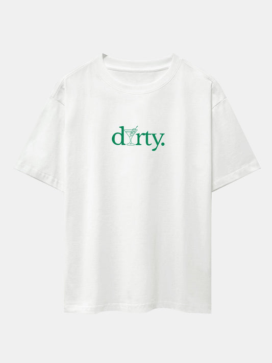 Dirty Cocktail Glass Print Drop Shoulder Oversize T-Shirt
