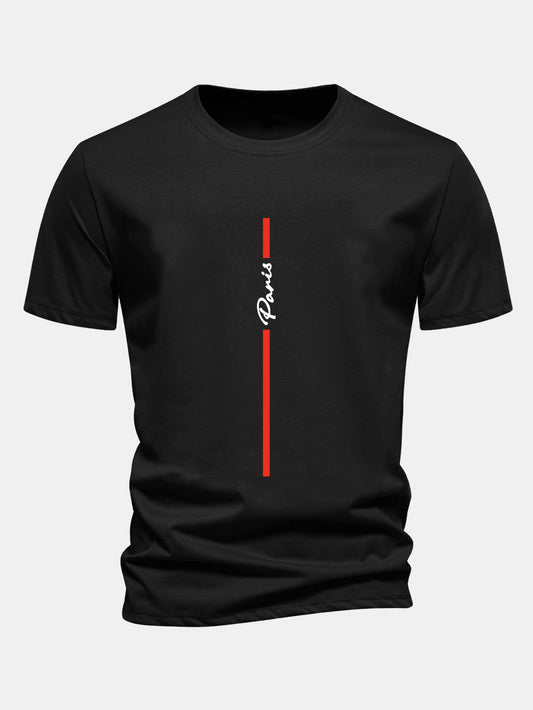 Regular Fit Stripe Paris Print Cotton T-Shirt