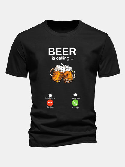 Regular Fit Beer Is Calling Print Cotton T-Shirt