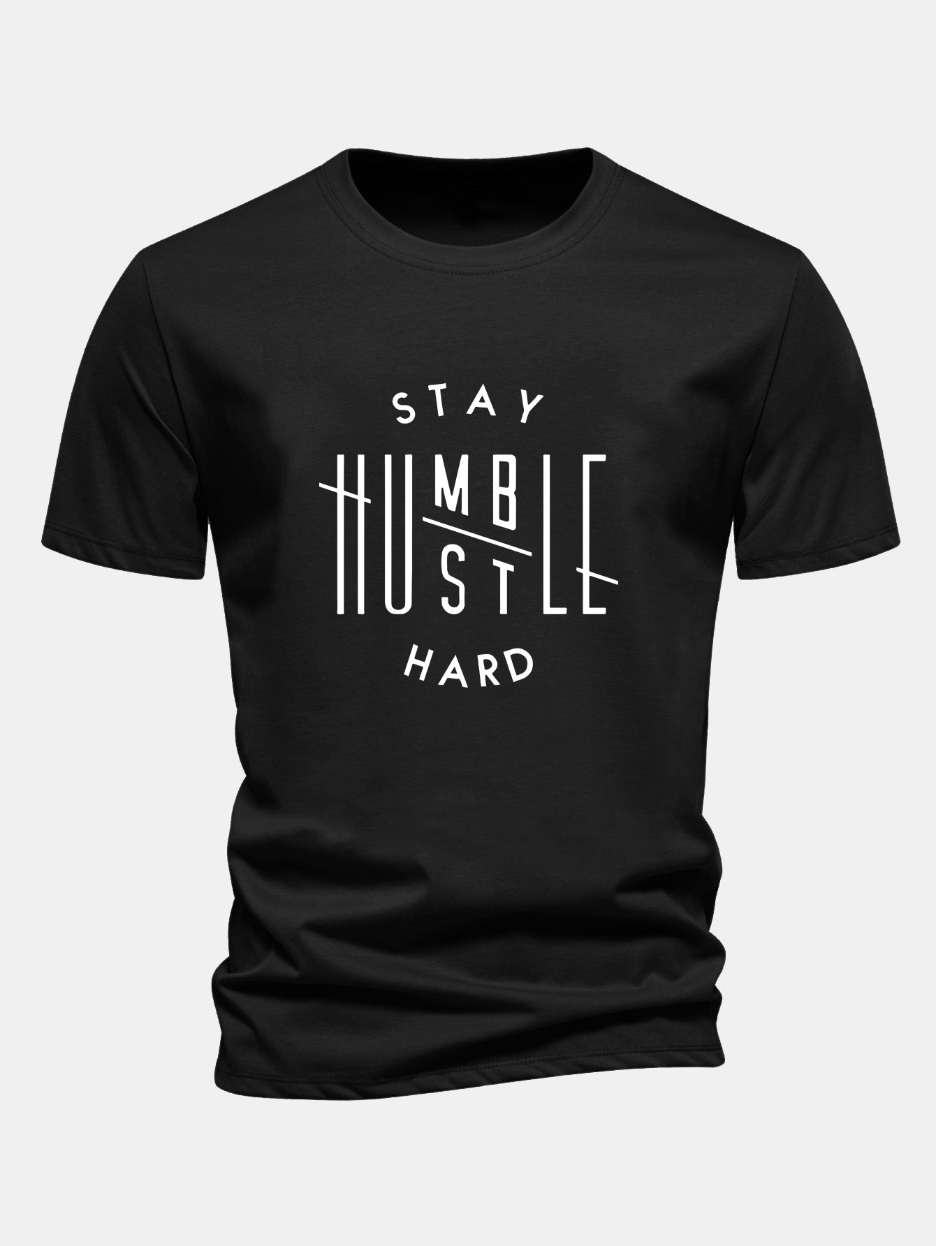 Regular Fit Stay Humble Hustle Hard Print Cotton T-Shirt