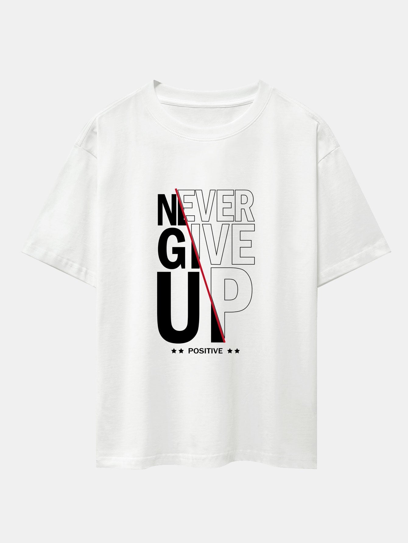 Never Give Up Print Drop Shoulder Oversize T-Shirt
