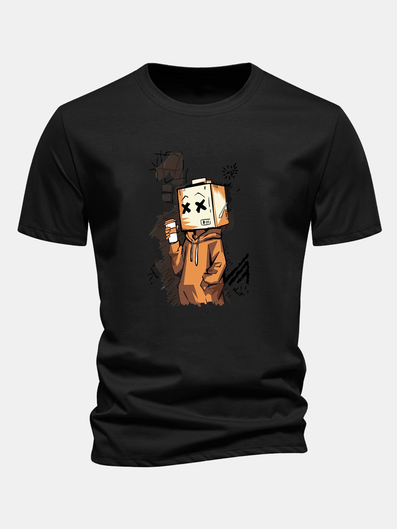 Regular Fit Cartoon Box Head Print Cotton T-Shirt