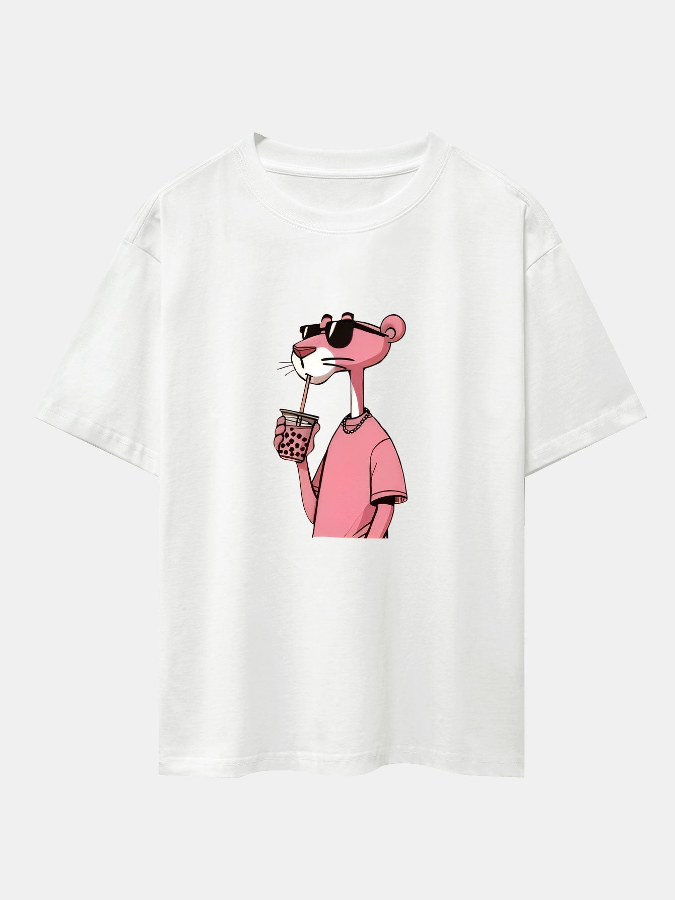Pink Panther Print Drop Shoulder Oversize T-Shirt