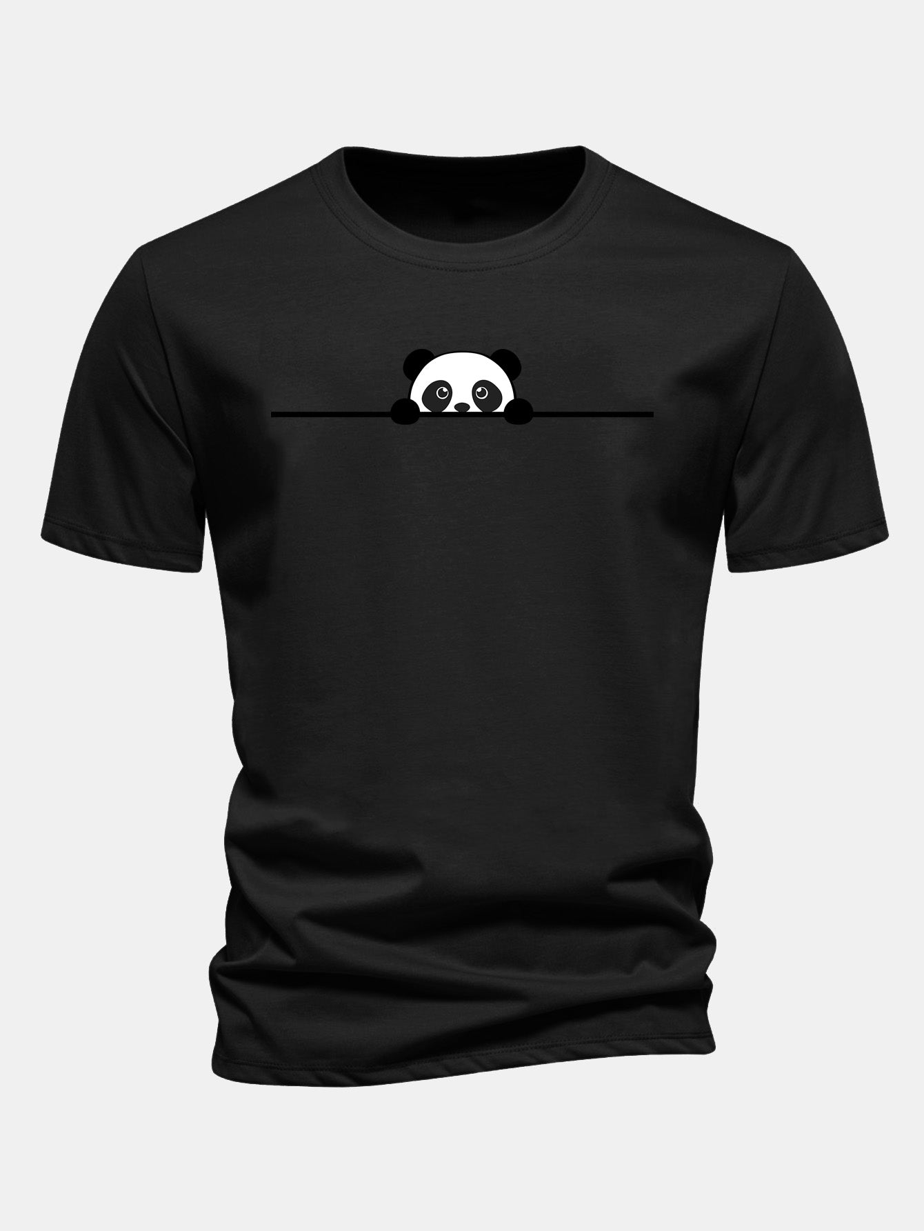 Regular Fit Peeking Panda Print Cotton T-Shirt