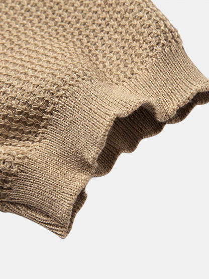 Textured Johnny Collar Crocheted Knit Polo