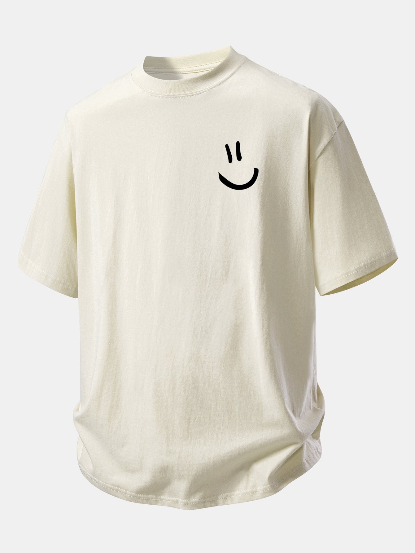 Relax Fit Smiley Face Print Cotton T-Shirt