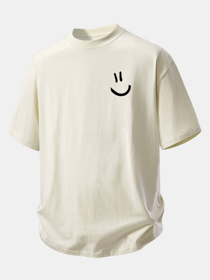 Relax Fit Smiley Face Print Cotton T-Shirt