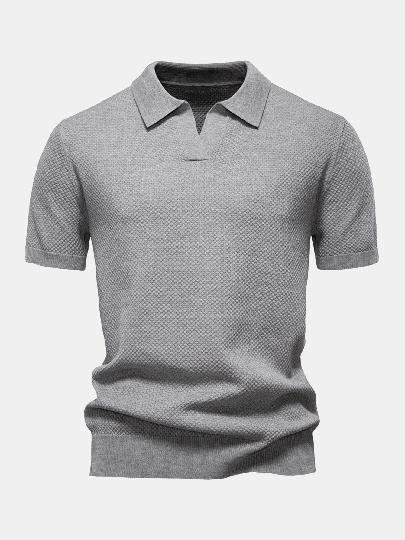 Pineapple Texture Knit V Neck Polo Shirt