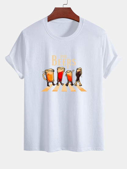 Regular Fit Beer Print Cotton T-Shirt